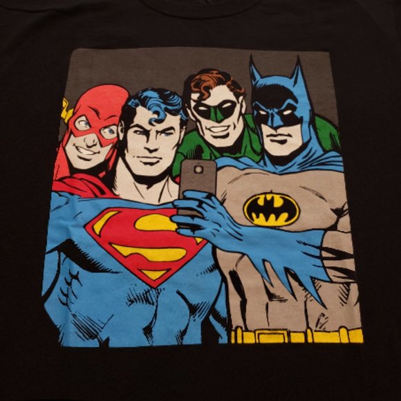 DC Comics Justice League T-Shirt Batman Flash Superman Black Men's L Pre-owned - Picture 3 of 6